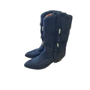 Dingo Black Suede Leather Western Boots Fringe Cowgirl Womens 8.5